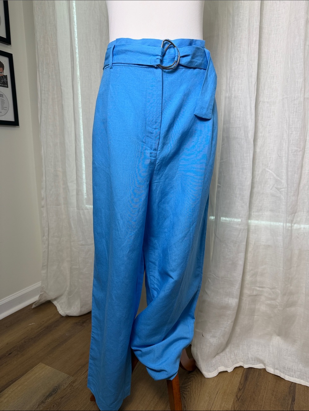 Ann Taylor Wide-Leg Belted Trousers in Bright Blue